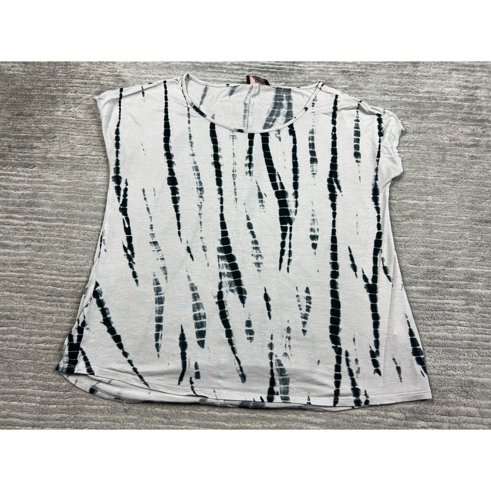 Crosby Top Womens M Grey Black Tie Dye Scoop Neck Rayon Relaxed Boho Cap Sleeve